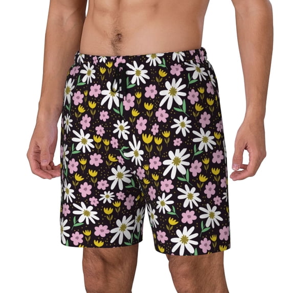Goofa Daisies Flowers Printed Men's Swim Trunks Board Shorts Quick Dry Mens Swimming Trunks with Compression Liner,Breathable Fit Hawaii Beach Shorts-