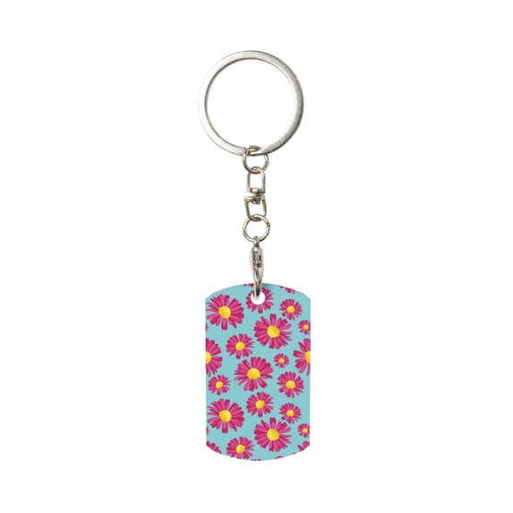 Goofa Daisies Flowers Printed Rectangular Metal Keychain Bag Charm Floral Charm for Purse Keys Metal Keyring Gift for Women Accessories
