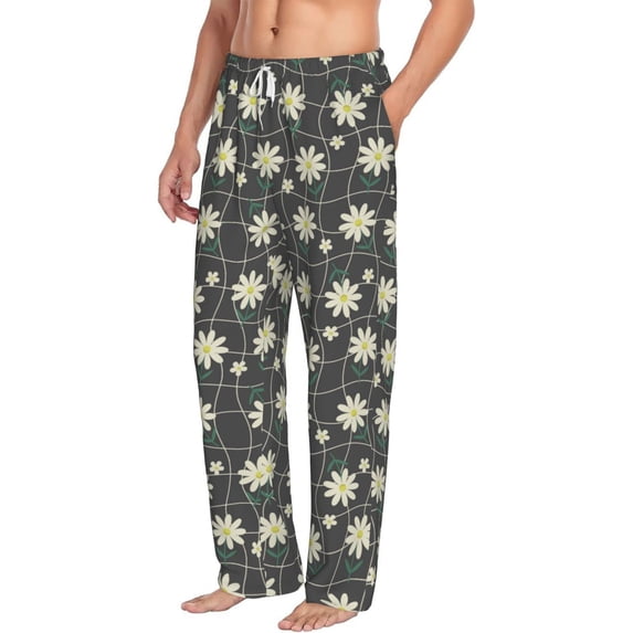 Goofa Daisies Flowers Printed Soft Pajama Pants for Men, Wide Leg Comfy Casual Lounge Yoga Pants-Small