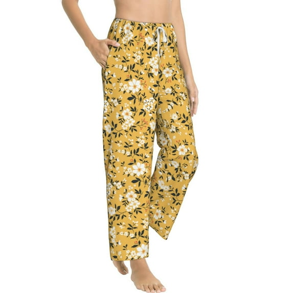 Goofa Daisies Flowers Printed Soft Pajama Pants for Women, Wide Leg Comfy Casual Lounge Yoga Pants-Large