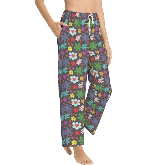 Goofa Daisies Flowers Printed Soft Pajama Pants for Women, Wide Leg Comfy Casual Lounge Yoga Pants-Small