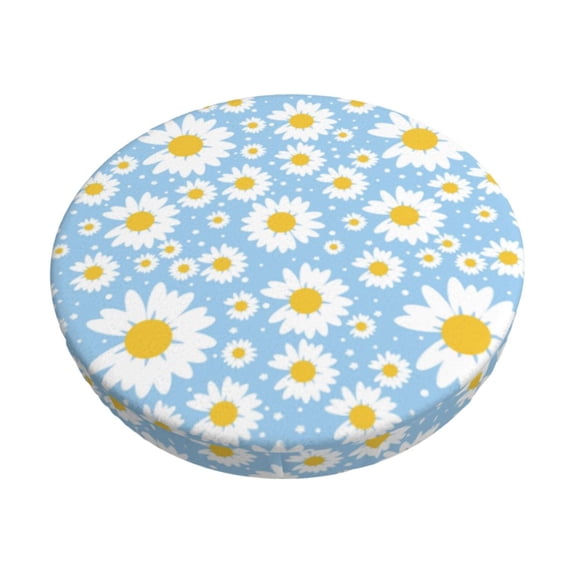 Goofa Daisies Flowers Printed Stool Covers Round, Waterproof Round Bar Stool Covers Anti-Slip Round Bar Stool Seat Cover with Elastic Bands Durable -14 inch
