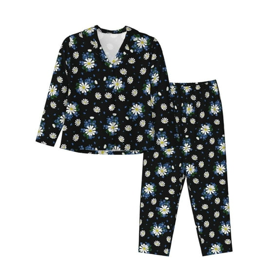 Goofa Daisies Flowers Printed Women’s 2 Piece Pajama Set Super,Pajamas Women's Long Sleeve Sleepwear Soft Button Down Loungewear Pjs Lounge Set Nightwear-
