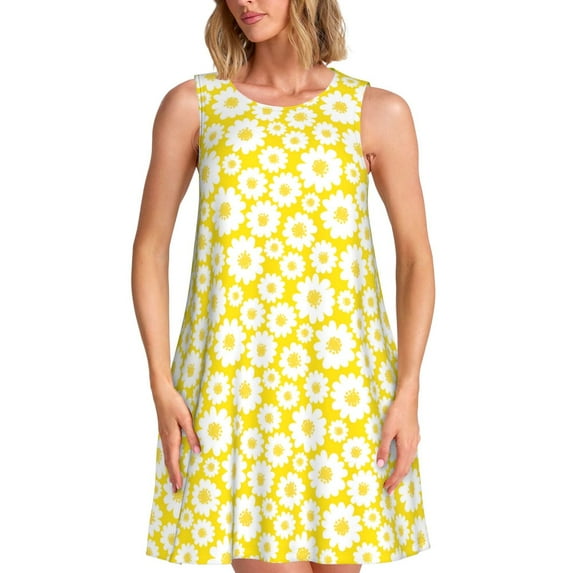 Goofa Daisies Flowers for Summer Dresses for Women – Beach Floral Sundress, Casual Pockets Boho Tank Dress for Hot Days