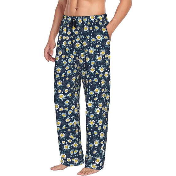 Goofa Daisy Floral B Printed Soft Pajama Pants for Men, Wide Leg Comfy Casual Lounge Yoga Pants-Medium