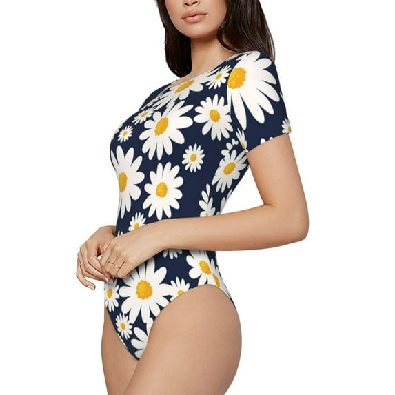 Goofa Daisy Floral Printed Women Rash Guard Short Sleeve,Tummy control Swimsuit Surfing Swimsuit Bathing Suit One Piece Swimsuit UPF 50-