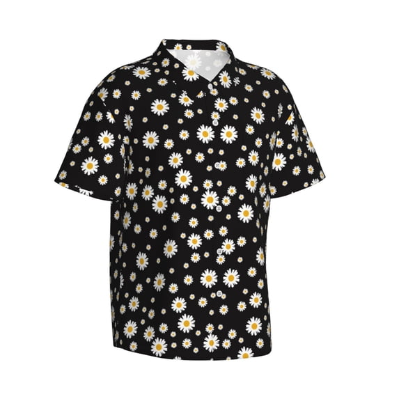 Goofa Daisy Hawaiian Shirt for Men, Unisex Summer Beach Casual Short Sleeve Button Down Shirts,Aloha Tropical Floral print shirt-Small