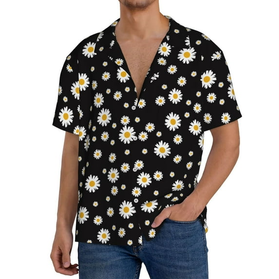 Goofa Daisy Printed Men's Casual Short-sleeved Shirt,Lightweight Breathable Button-down,Summer Casual men's top,Versatile Fashion shirt-