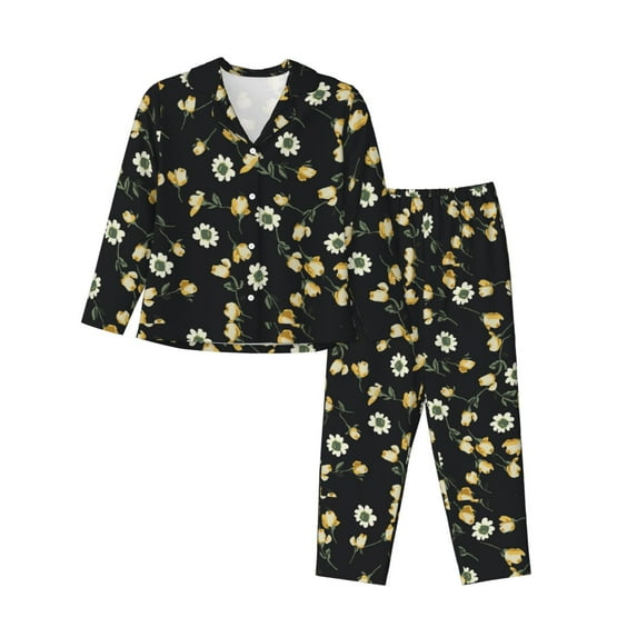 Goofa Daisy Printed Women’s 2 Piece Pajama Set Super,Pajamas Women's Long Sleeve Sleepwear Soft Button Down Loungewear Pjs Lounge Set Nightwear-Medium