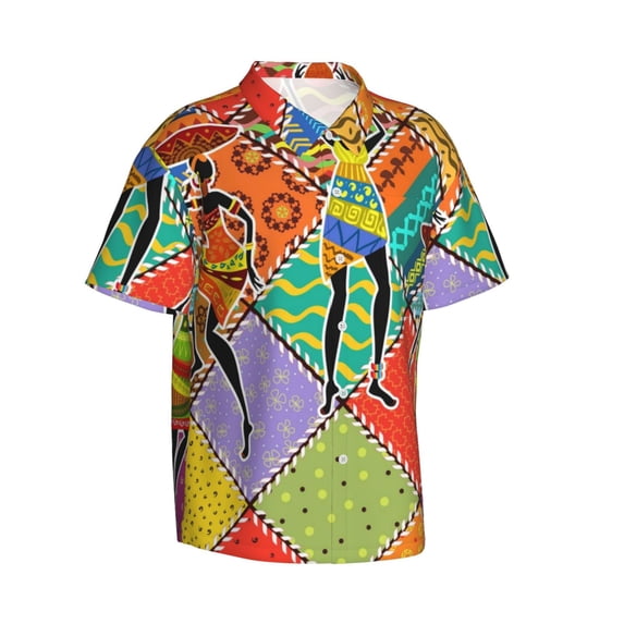 Goofa Dancing African Womans Hawaiian Shirt for Men, Unisex Summer Beach Casual Short Sleeve Button Down Shirts,Aloha Tropical Floral print shirt-Large