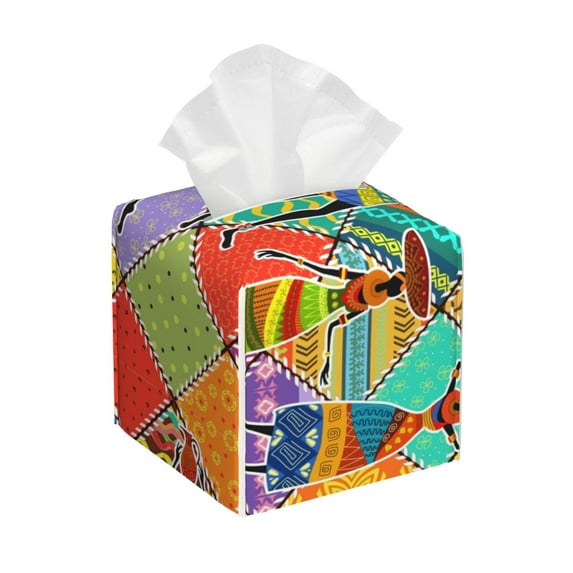 Goofa Dancing African Womans Tissue Box Cover PVC Leather Tissue Holder Square Facial Tissue Case Facial Paper Organizer Dispenser for Bathroom, Vanity Countertop