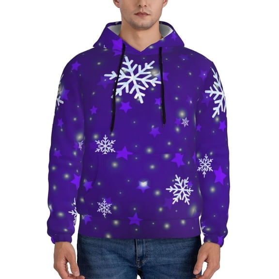 Goofa Dark Purple Snowflakes for Men's Hooded Sweatshirt - Lightweight Pullover Hoodie with Kangaroo Pocket, Perfect for Everyday Wear-X-Large