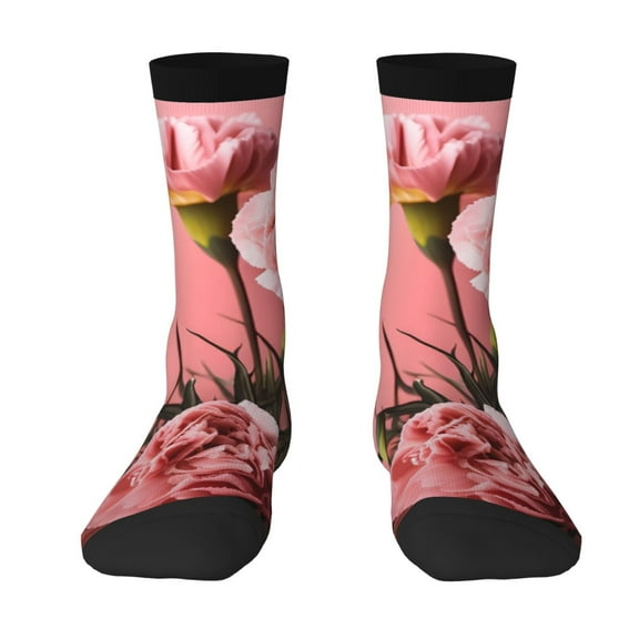 Goofa Delicate Pink Carnations A Printed Men's Crew Socks, Soft Durable Breathable Moisture-Wicking with Odor Control Cotton socks