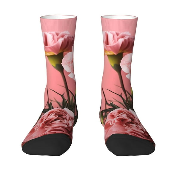 Goofa Delicate Pink Carnations A Printed Men's Crew Socks, Soft Durable Breathable Moisture-Wicking with Odor Control Cotton socks