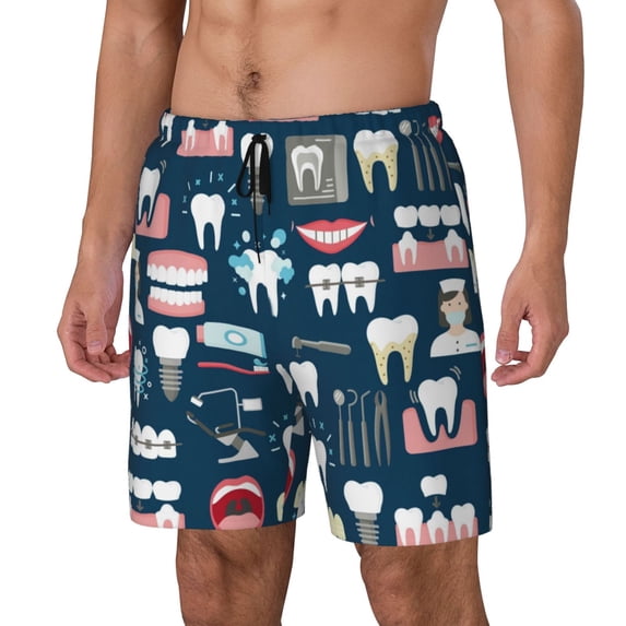 Goofa Dental Printed Men's Swim Trunks Board Shorts Quick Dry Mens Swimming Trunks with Compression Liner,Breathable Fit Hawaii Beach Shorts-X-Large