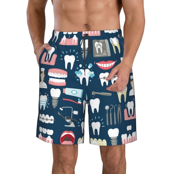 Goofa Dental Printed Mens Swim Trunks Summer Quick Dry Short Beach Swimwear Bathing Suits-Medium