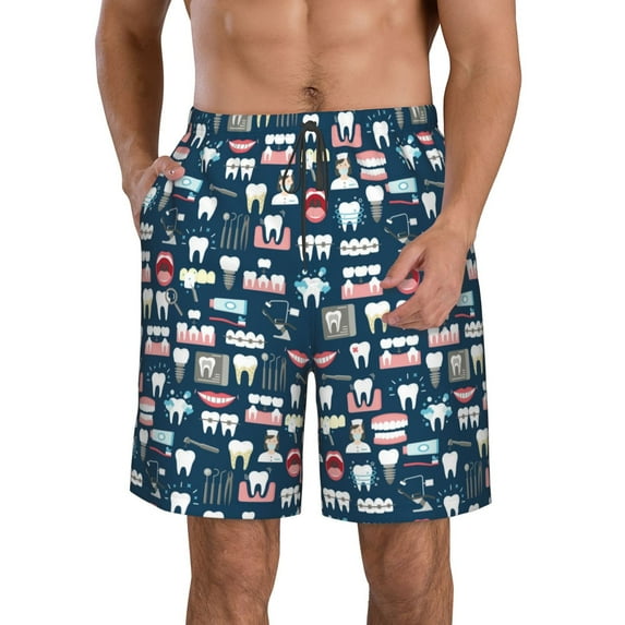 Goofa Dental Seamless Printed Mens Swim Trunks Summer Quick Dry Short Beach Swimwear Bathing Suits-Medium