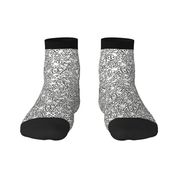 Goofa Dice Cubes Pattern Non Slip Socks with Grips for Elderly, Crew Socks Yoga Hospital Socks Cushioned Sole Gripper Socks for Men Women
