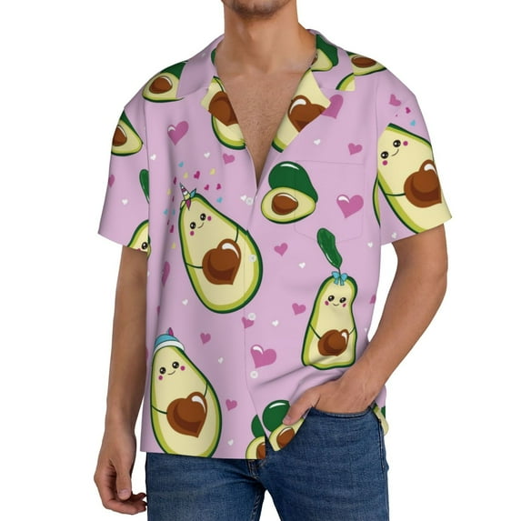 Goofa Different Avocados Printed Men's Casual Short-sleeved Shirt,Lightweight Breathable Button-down,Summer Casual men's top,Versatile Fashion shirt-X-Large