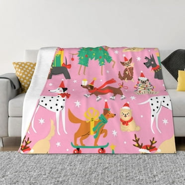 Goofa Different Dogs Christmas Pattern Fleece Throw Blanket for Couch, Soft Checkered Flannel Blanket for Sofa, Warm Cozy Decorative Blanket Fall Decor Gift-40"x30"
