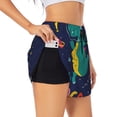 thumbnail image 1 of Goofa Dinosau Space Explorer Printed Women 2 in 1 Running Shorts,Quick Dry Athletic Workout Shorts,High Waisted Athletic Shorts with Liner Pockets-X-Large, 1 of 9