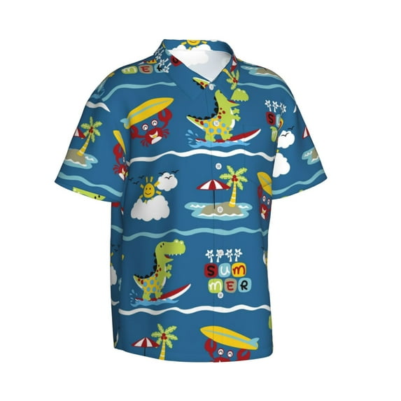 Goofa Dinosaur on the Beach Vacation Hawaiian Shirt for Men, Unisex Summer Beach Casual Short Sleeve Button Down Shirts,Aloha Tropical Floral print shirt-