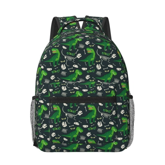 Goofa Dinosaur and Bone Pattern Comfortable Student Backpack - Ergonomic Design, Durable, Water-Resistant, Multi-Compartment,Travel, and Outdoor Activities