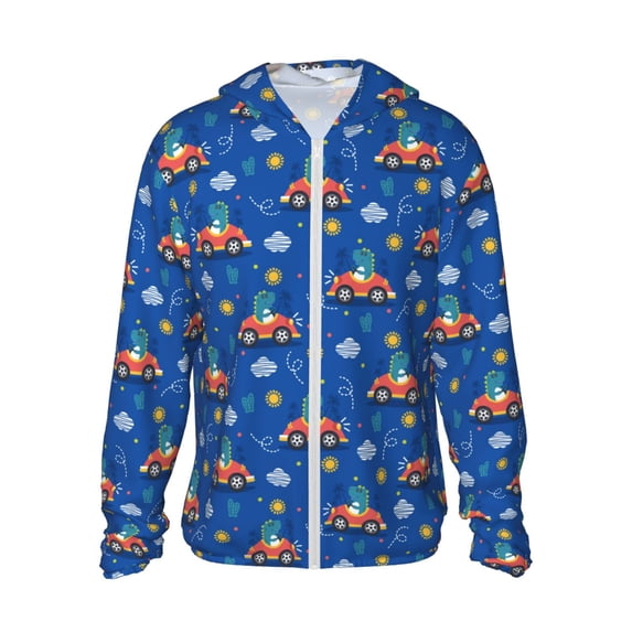 Goofa Dinosaur Driving Printed Women's UPF 50+ Sun Protection Hoodie Jacket Lightweight Long Sleeve Sun Shirt for Women with Pocket Hiking Outdoor-