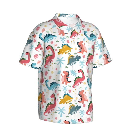 Goofa Dinosaur Hawaiian Shirt for Men, Unisex Summer Beach Casual Short Sleeve Button Down Shirts,Aloha Tropical Floral print shirt-Medium