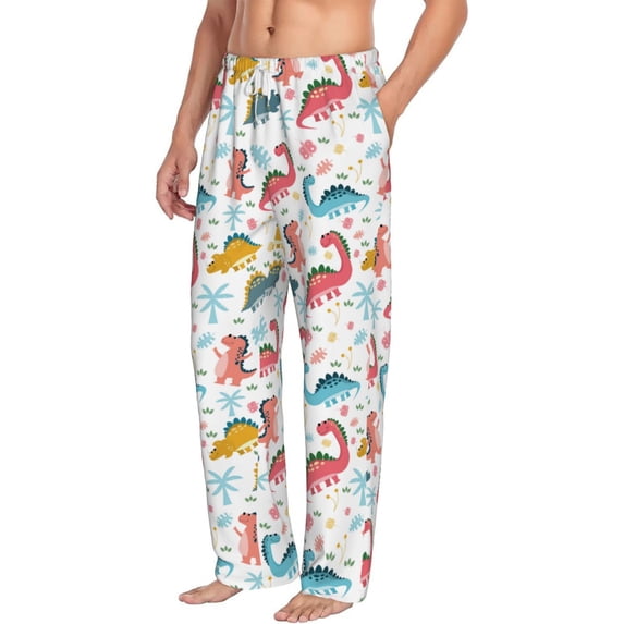 Goofa Dinosaur Printed Soft Pajama Pants for Men, Wide Leg Comfy Casual Lounge Yoga Pants-Large