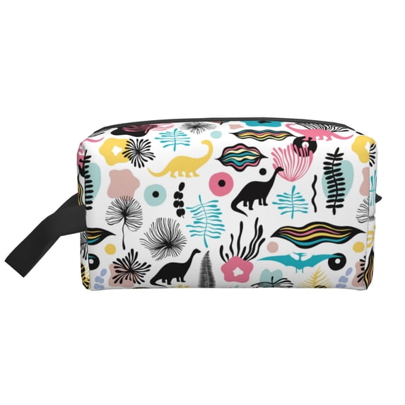 Goofa Dinosaur Printed Toiletry Bag with Handle,Large Capacity Travel Makeup Cosmetic Bag for Women, Carry on Airport Airline Compliant Bag