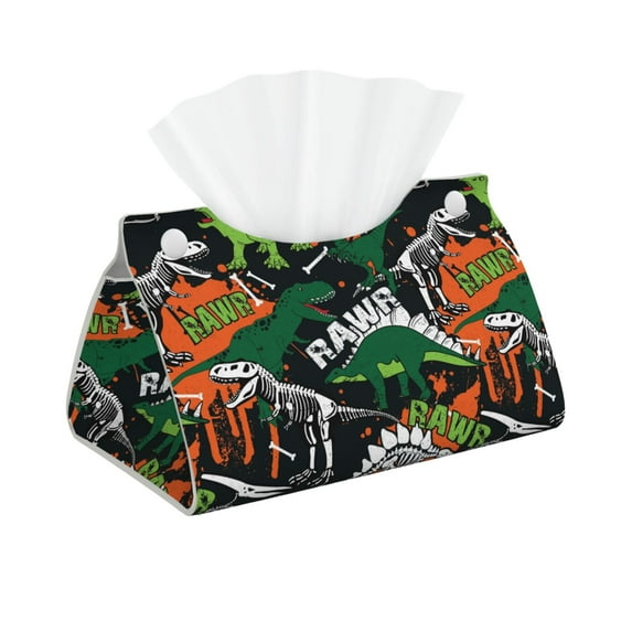 Goofa Dinosaur Skeleton Pattern Triangle Square Tissue Box Cover, Modern PVC Leathe Facial Paper Holder,Decorative Holder/Organizer for Bathroom Vanity Countertop