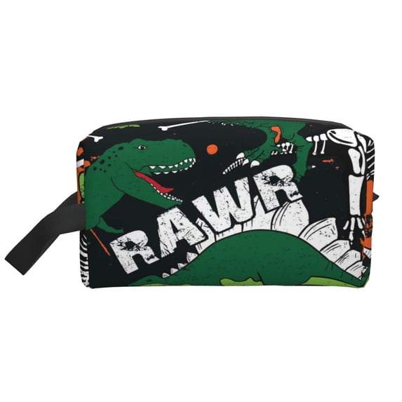 Goofa Dinosaur Skeleton Printed Toiletry Bag with Handle,Large Capacity Travel Makeup Cosmetic Bag for Women, Carry on Airport Airline Compliant Bag