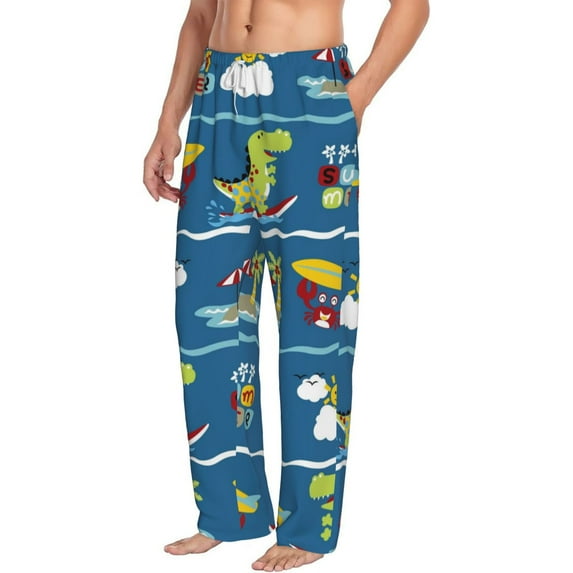 Goofa Dinosaur on the Beach Vacation Printed Soft Pajama Pants for Men, Wide Leg Comfy Casual Lounge Yoga Pants-Small