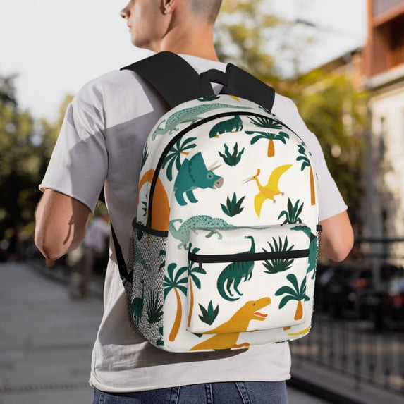 Goofa Dinosaurs and Tropical Leaves Print Casual Backpack for Women Men,Waterproof High School Bookbag,Lightweight Travel Daypack,Classic College Backpack,Laptob Backpack