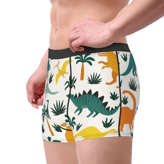 Goofa Dinosaurs and Tropical Leaves Printed Men's Boxer Briefs Underwear, Moisture-Wicking Underwear, Trunk,Soft and Breathable Cotton Underwear-Large
