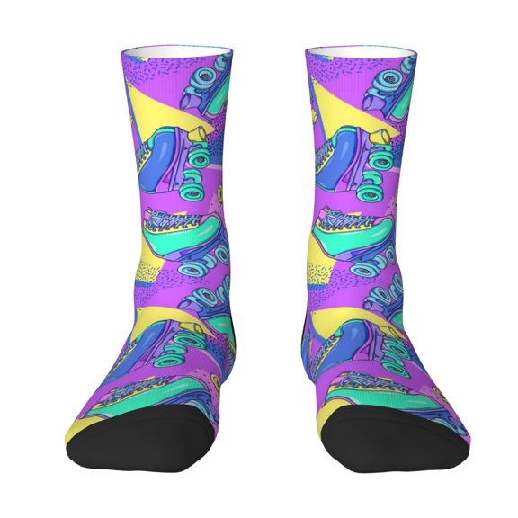 Goofa Disco Roller Skates Printed Men's Crew Socks, Soft Durable Breathable Moisture-Wicking with Odor Control Cotton socks