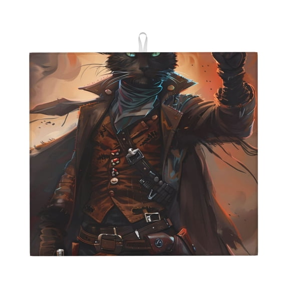 Goofa Dish Drying Mat Super Absorbent Drying Mat Large Dish Drying Mats for Kitchen Counter Easy Clean Dish Mat Kitchen Drying Mat 16" x 18" ( Steampunk Cowboy Cat )