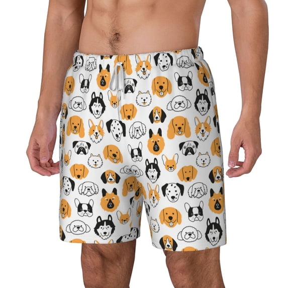 Goofa Dog Faces Printed Men's Swim Trunks Board Shorts Quick Dry Mens Swimming Trunks with Compression Liner,Breathable Fit Hawaii Beach Shorts-3X-Large