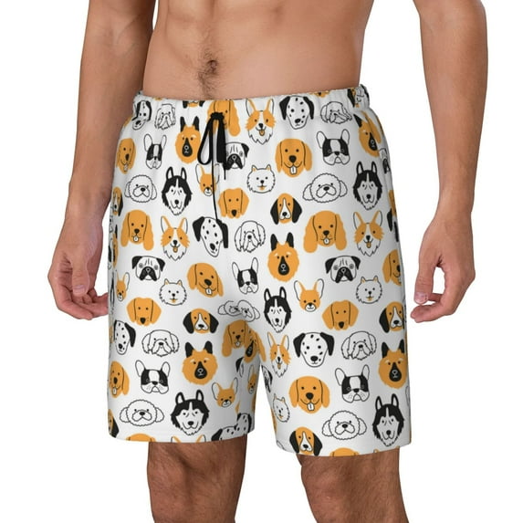 Goofa Dog Faces Printed Men's Swim Trunks Board Shorts Quick Dry Mens Swimming Trunks with Compression Liner,Breathable Fit Hawaii Beach Shorts-3X-Large