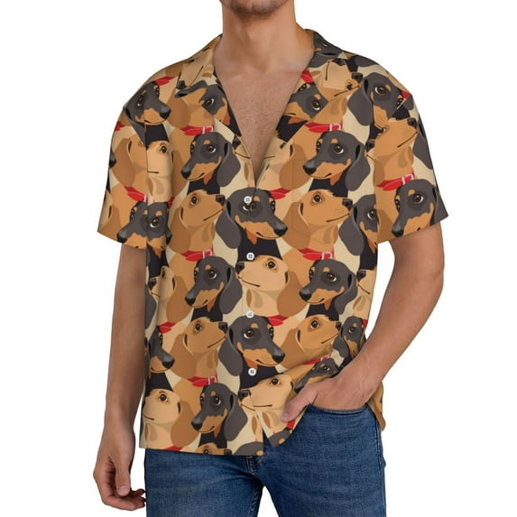 Goofa Dog Printed Men's Casual Short-sleeved Shirt,Lightweight Breathable Button-down,Summer Casual men's top,Versatile Fashion shirt-Large