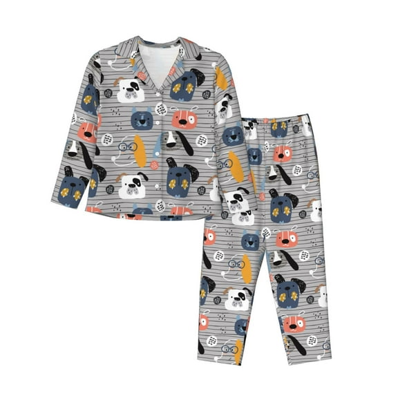 Goofa Dog Printed Women’s 2 Piece Pajama Set Super,Pajamas Women's Long Sleeve Sleepwear Soft Button Down Loungewear Pjs Lounge Set Nightwear-Large