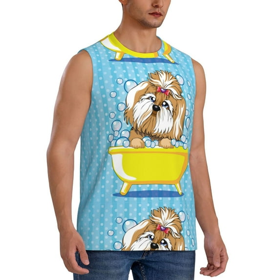 Goofa Dog Takes a Bath in the Bathtub Printed Men's Sleeveless T-Shirt - Athletic Gym Workout Tank Top for Men - Moisture-Wicking, UPF 30+ Quick-Dry Muscle Tee-