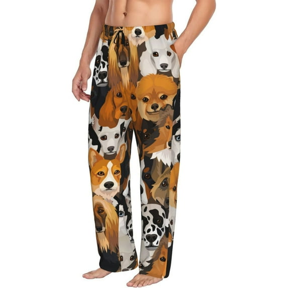 Goofa Dogs Different Breeds Printed Soft Pajama Pants for Men, Wide Leg Comfy Casual Lounge Yoga Pants-X-Large
