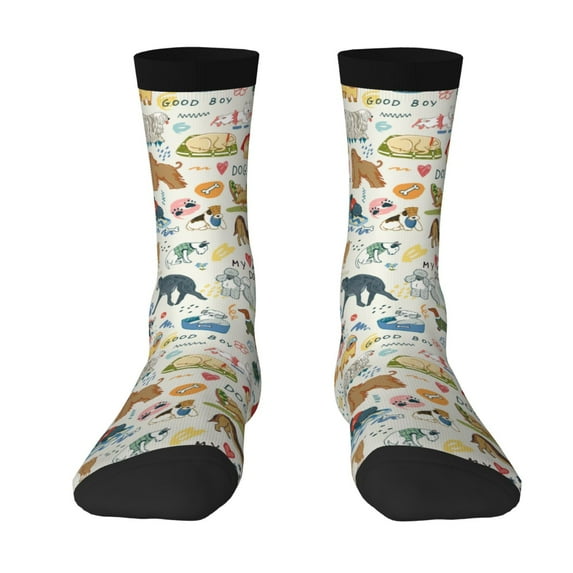 Goofa Dogs Funny Pets Printed Men's Crew Socks, Soft Durable Breathable Moisture-Wicking with Odor Control Cotton socks