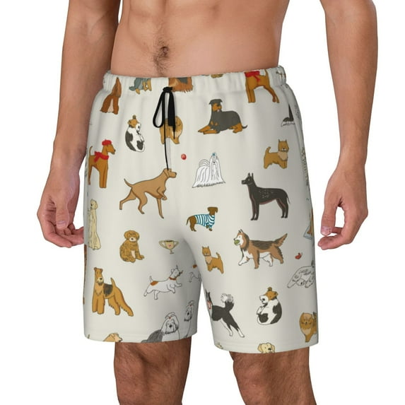 Goofa Dogs Funny Pets Printed Men's Swim Trunks Board Shorts Quick Dry Mens Swimming Trunks with Compression Liner,Breathable Fit Hawaii Beach Shorts-XX-Large