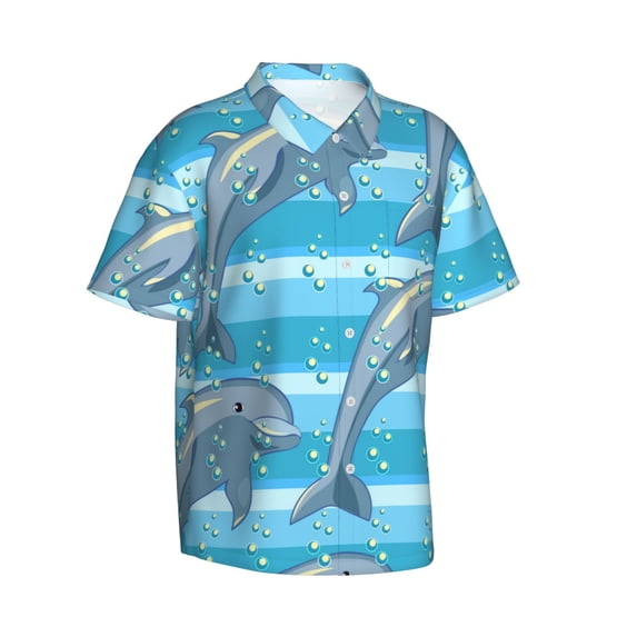 Goofa Dolphin Hawaiian Shirt for Men, Unisex Summer Beach Casual Short Sleeve Button Down Shirts,Aloha Tropical Floral print shirt-X-Large