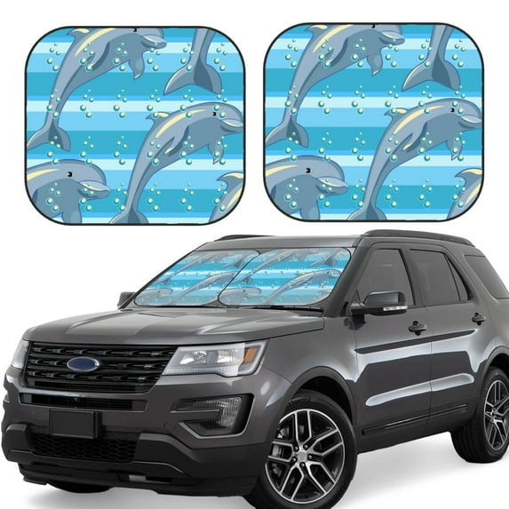 Goofa Dolphin Pattern 2 Piece Car Windshield Sun Shade Foldable | Front Windshield Shade for Sun, Heat and UV Rays | Sunshade for Car Front Window-Large