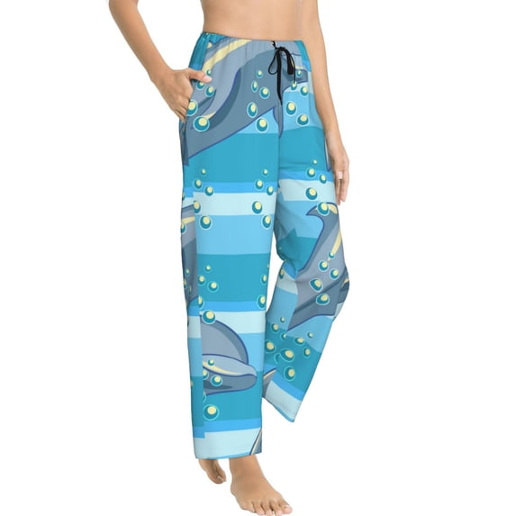 Goofa Dolphin Printed Soft Pajama Pants for Women, Wide Leg Comfy Casual Lounge Yoga Pants-Medium
