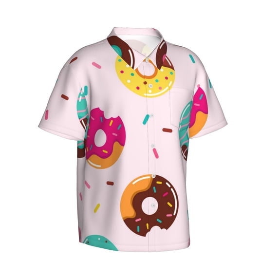 Goofa Donut Hawaiian Shirt for Men, Unisex Summer Beach Casual Short Sleeve Button Down Shirts,Aloha Tropical Floral print shirt-Small